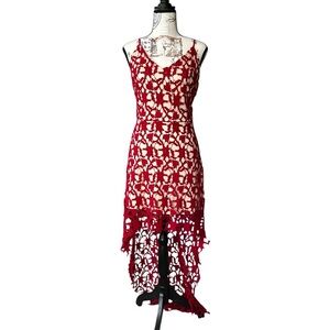 Azbro cranberry red lace overlay in high low hemline size medium